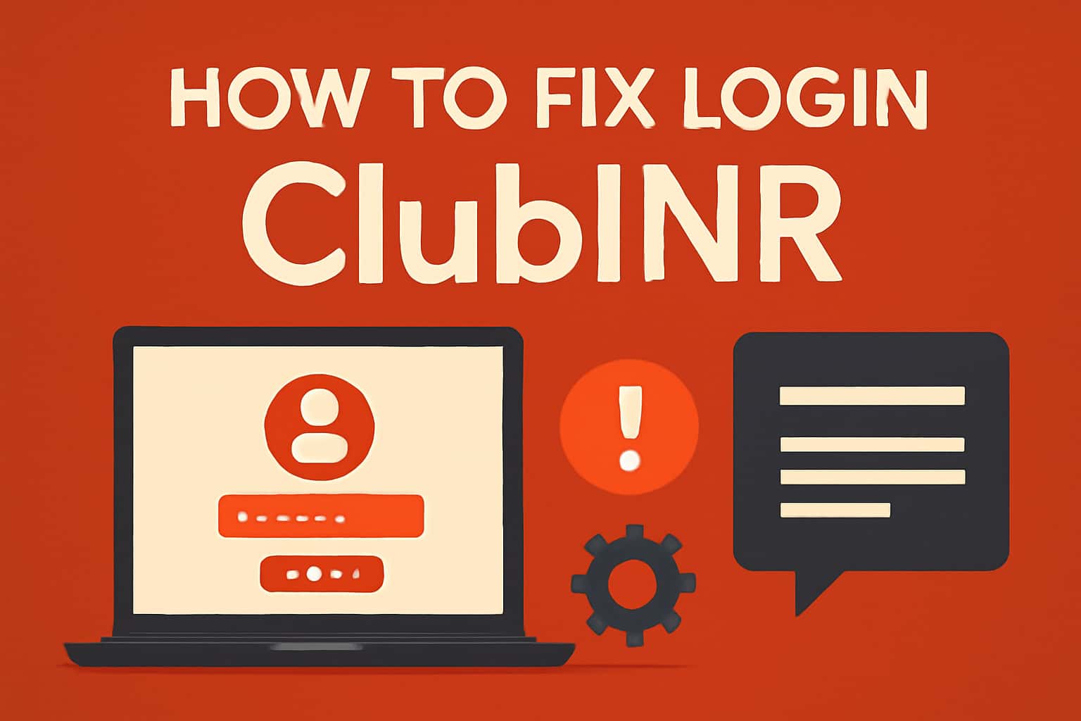 Informational scene depicting solutions for fixing login issues with the ClubINR app.